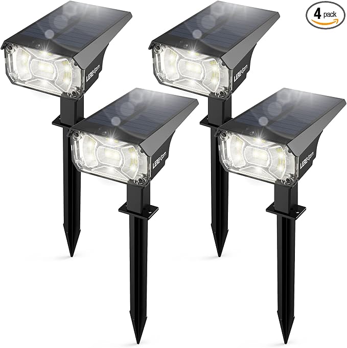 LEREKAM Solar Spot Lights Outdoor,IP65 Waterproof 40 LEDs Landscape Spotlights,USB & Solar Powered Wall Lights,3 Modes Outdoor Solar Garden Lights for Yard Porch 4 Pack