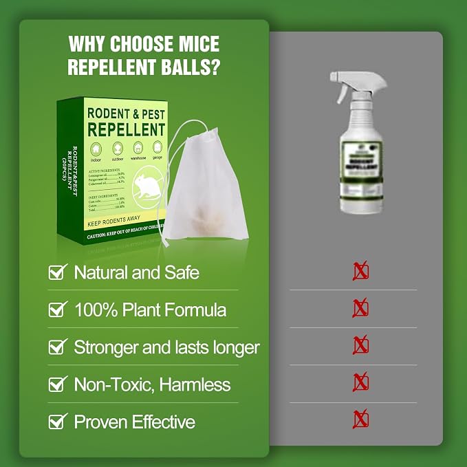 20 PCS Mouse Repellent Balls, Peppermint Oil Pest Control Repeller for Rodent Rat Roach Ant Squirrel Indoor & Outdoor, Natural Mice Deterrent Pet & Family Safe Alternative to Traps Mothballs & Poison