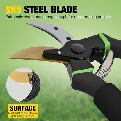 Yesker Pruning Shears for Gardening 8.5" Professional Bypass Garden Scissors Yard Clippers with Sharp SK5 Steel Blade Heavy Duty Hand Pruners for Branch Flower Plant Trimming Cutting Gardening Tools