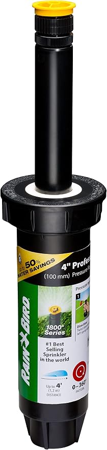 Rain Bird 1804AP4PRS Pressure Regulating (PRS) Professional Pop-Up Sprinkler, Adjustable 0-360° Pattern, 3' - 4' Spray Distance, 4" Pop-up Height