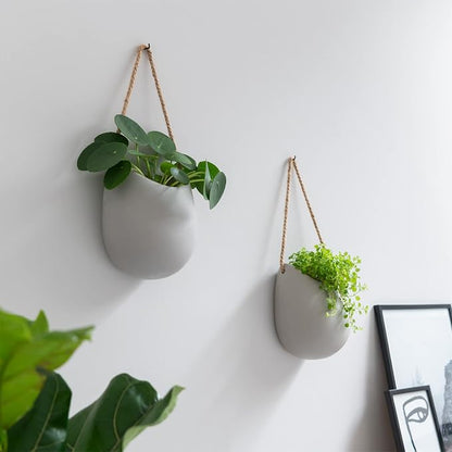 Kazai. Wall Planters -Ellie- | Hanging Ceramic Plant Pots 2 Pieces | Wall Decoration for Indoors, Balcony and Garden | Light Gray (Matte)