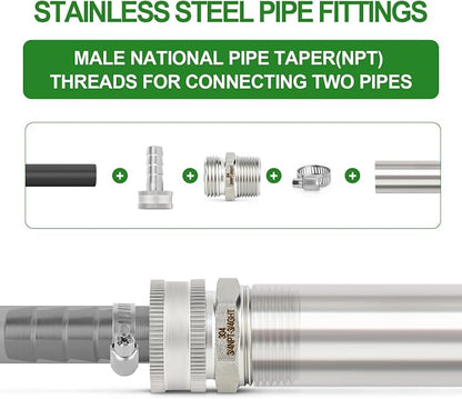 TAISHER 5PCS 304 Stainless Steel Garden Hose Adapter, 3/4" GHT Male x 3/4" NPT Male Garden Hose Connector with Washers