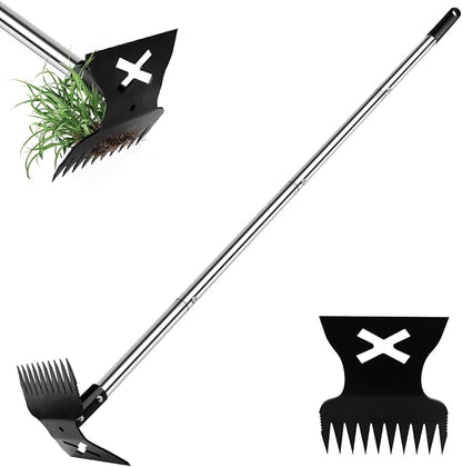 2.0 Weed Puller Tool with Long Handle, 56" Heavy Duty Garden Hoe & 10 Teeth Weed Rake, 2 in 1 Manual Hand Gardening Weeder, Upgraded Weeding Remover Tools for Garden, Yard, Patio, Lawn