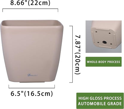 Dexceder 9x8 Self Watering Planter (Taupe Matte) | Inner Mat Design, Thickened Table Flower Plant Pot with Water Level Indicator Indoor Outdoor