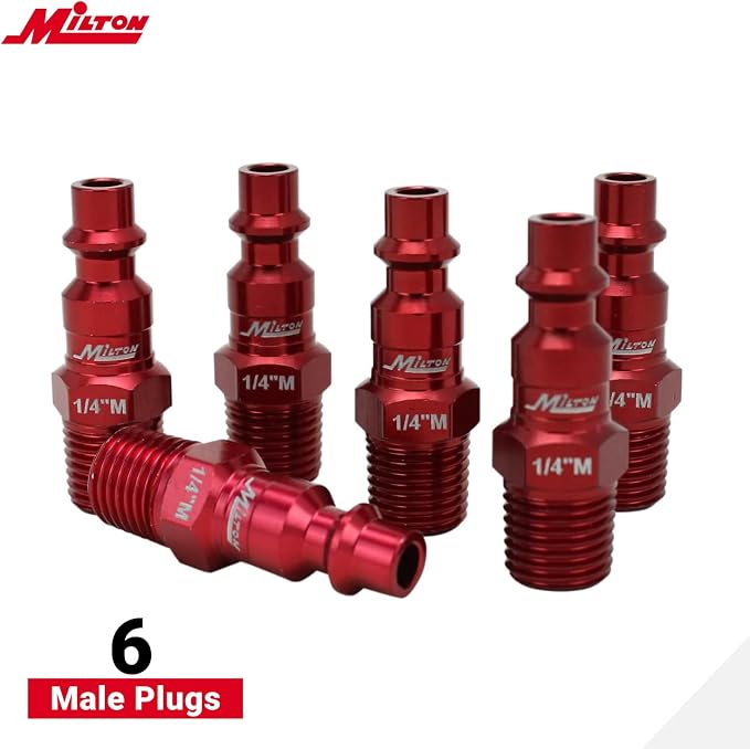DEWALT DXCM024-0348 3/8" x 50' Manual Hose Reel with Rubber Hose, Yellow & ColorFit by Milton Coupler & Plug Kit - (M-Style, Red) - 1/4" NPT, (14-Piece) - S-314MKIT