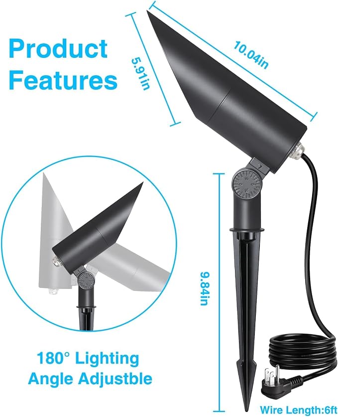 SUNVIE 20W 5000K Dusk to Dawn Spot Lights Outdoor Weatherproof LED Flag Pole Light 120V Plug in Landscape Spotlight with Photocell Sensor Ultra Bright Bullet Flag Light for Yard Garden Tree Statue