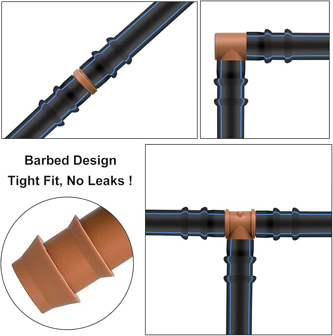 20-Pack Drip Irrigation Barbed Elbow Fittings, Fits 1/2”, 17mm .600” ID Drip Tubing