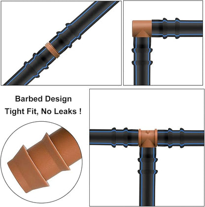 20-Pack Drip Irrigation Barbed Elbow Fittings, Fits 1/2”, 17mm .600” ID Drip Tubing