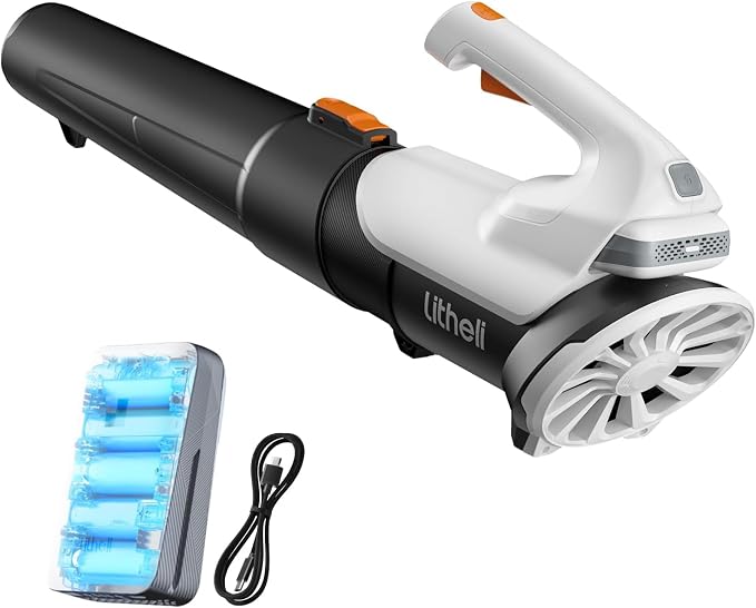 Litheli 20V Cordless Leaf Blower Battery Powered Leaf Blower, 2.0 Ah Battery Lightweight 2 Speed Mode Electric Blowers for Lawn Care, Patio, Snow, Dust, Blowing Leaves