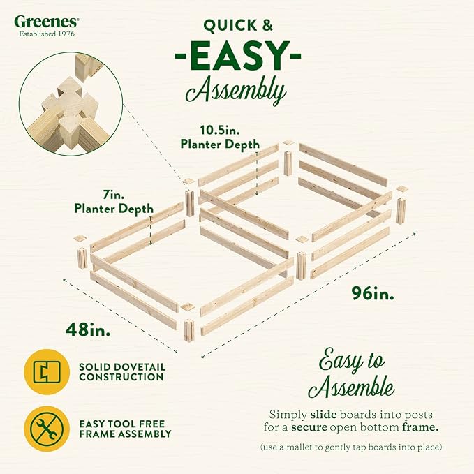 Greenes Fence Original Pine Raised Garden Bed, 4' x 8' x 7-10.5" - Made in USA with American Pine