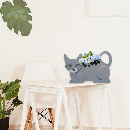 British Short Cat Planter, 12.5 x 5.12 x 7.8 Inches | Dog Flower Pot, Cute Animal Shaped Plant Pot, Gifts for Women & Pet Lovers, Indoor Outdoor Garden Home Office Decor