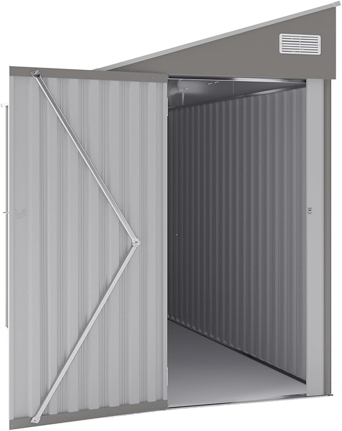 YOPTO 4x8 FT Lean to Shed, Outdoor Metal Storage Sheds with Lockable Door,Garden Tool Shed with Sloping Roof for Backayrd, Patio,Lawn,Gray