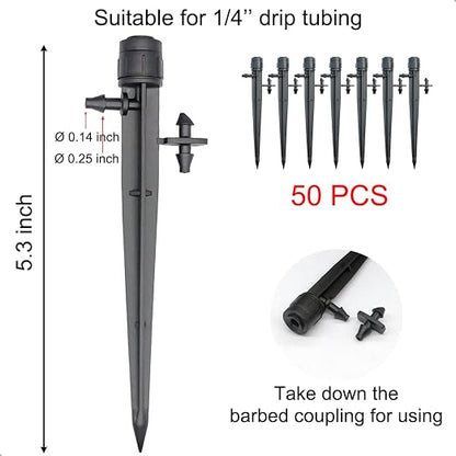 Topiverse Drip Irrigation Emitters, Circle Spray, 0-20 GPH | Adjustable Flow, 1/4" tubing, 30 PSI max, Irrigation Dripper With Stake, Sprinkler Head, Garden Patio Lawn Watering, 50 Pcs