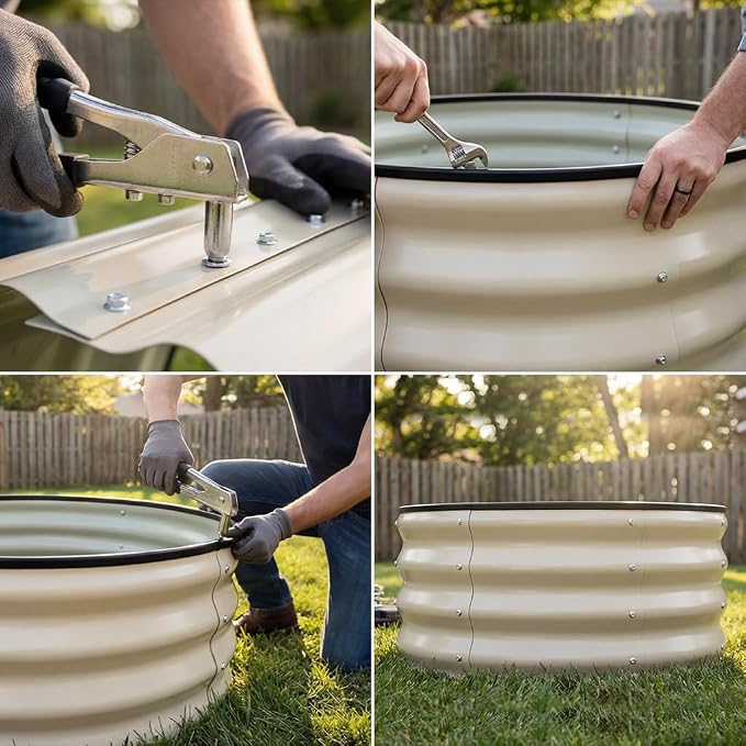 COMHOMA 3 Pack Round Raised Garden Bed 2x2x1ft,Galvanized Metal Planter Box Kit for Outdoor Gardening,Vegetable Flower Herb Growing Beds with Gloves Tools,White