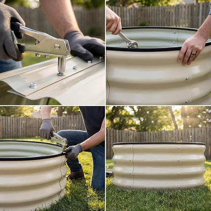 COMHOMA 3 Pack Round Raised Garden Bed 2x2x1ft,Galvanized Metal Planter Box Kit for Outdoor Gardening,Vegetable Flower Herb Growing Beds with Gloves Tools,White