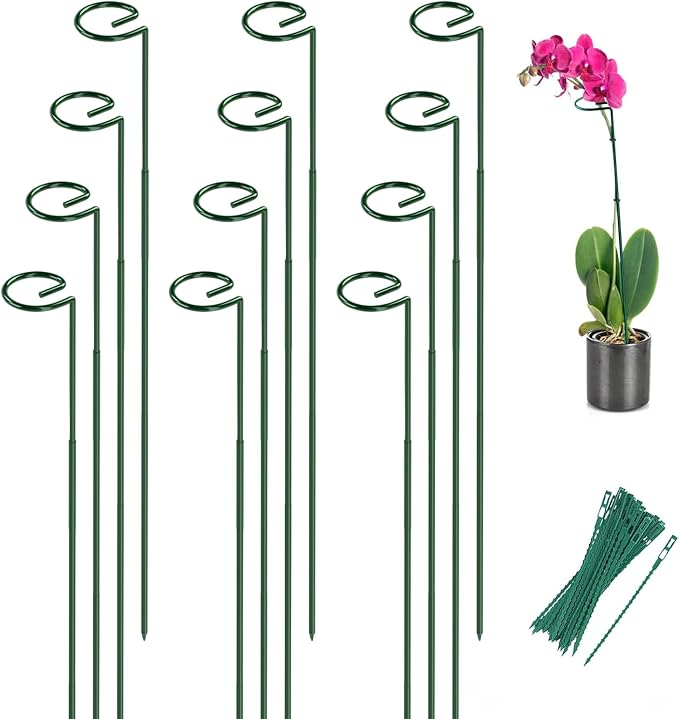 12 Pack 24 Inch Plant Support Stakes for Outdoor Plants and Indoor Flowers | Includes 24 Twist Ties, Sturdy metal, Rust-proof, Adjustable height, Supports Hibiscus,Sunflower,Hydrangea,Tomato,and more