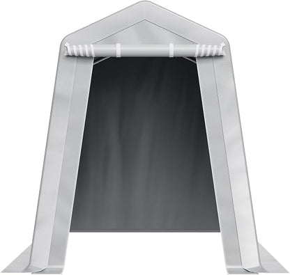 VEVOR 6x8x7 FT Heavy-Duty Portable Outdoor Storage Shed Tent, Waterproof Carport Garage Shelter with Roll-Up Zipper Door & Vents, UV-Resistant Canopy for Motorcycle, Bike, Lawn Mower, Tools, Gray