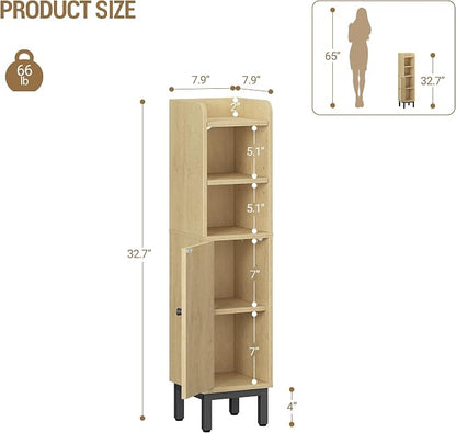Hzuaneri Bathroom Storage Cabinet, Small Corner Floor Cabinet with Door and Shelves, Narrow Toilet Paper Holder, Bathroom Organizer with Adjustable Shelf, for Small Spaces, Yellow BC08202B