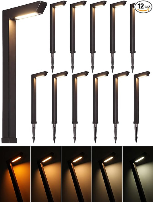 LEONLITE 12-Pack 5CCT LED Low Voltage Landscape Pathway Light, 5W Anti-Glare Path Lights, Aluminum IP65 Outdoor Sidewalk Lights Wired, ETL, 16 Inch, 1800K/2700K/3000K/4000K/5000K, Oil Rubbed Bronze