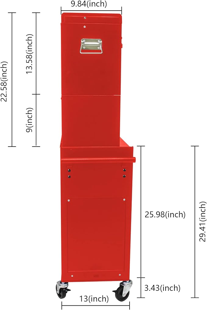 6-Drawer Tool Chest, Detachable Top Box for Garage, RED | Rolling Mobile Storage Cabinet Organizer with Lockable Wheels for Workshop Utility, Heavy Duty Metal Construction