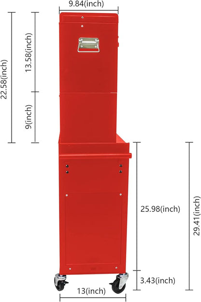 6-Drawer Tool Chest, Detachable Top Box for Garage, RED | Rolling Mobile Storage Cabinet Organizer with Lockable Wheels for Workshop Utility, Heavy Duty Metal Construction