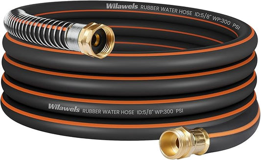 20FT x 5/8" Rubber Garden Hose, Heavy Duty Garden Hose, 300 PSI Working, 1000 PSI Burst, Swivel Handle with Stainless Steel Ring, 5-Layer Braided, All-Weather Outdoor Use, BG20GH06