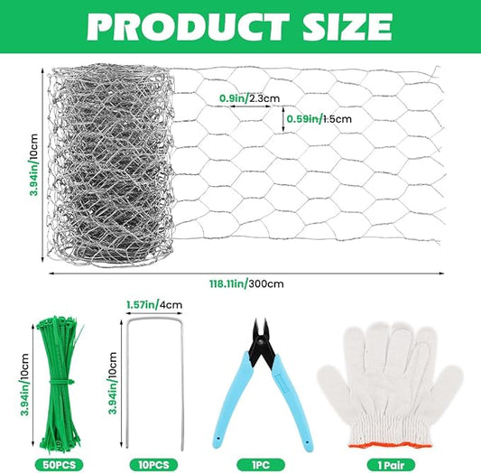 Floral Chicken Wire for Craft, 4 x 118 Inch Galvanized Iron Garden Fence Barrier Chicken Wire Netting, Galvanized Hardware Netting for Protect Plant, Preventing Snakes, Foxes