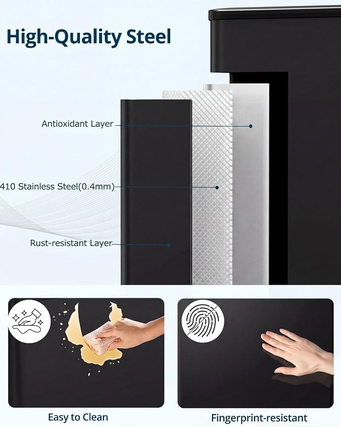 2 x 40L (2 x 10.6 Gallon) Dual Compartment Trash Can, Stainless Steel Kitchen Step Garbage Bin with Soft-Close Lid, Fingerprint-Resistant, Removable Inner Buckets for Waste Sorting,Home,Office