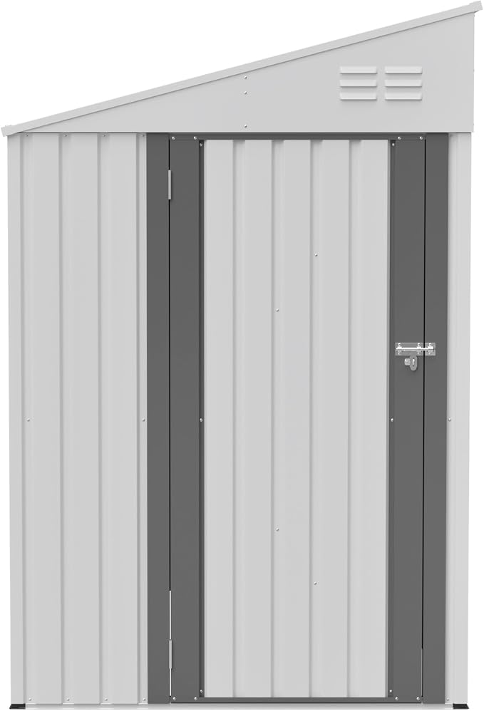 YOPTO 4x7 FT Lean to Storage Shed, Outdoor Metal Wall Side Storage Sheds with Lockable Door,Small Garden Tool Shed for Backayrd, Patio,Lawn,Easy Assembly,White