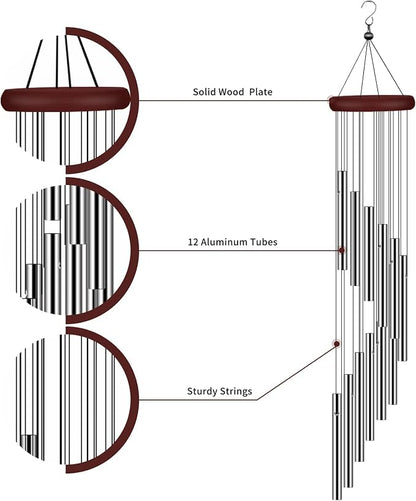 4 Pack Wind Chimes for Outside, Sympathy Wind Chimes Outdoor Clearance with 12 Aluminum Alloy Tubes and Hook, Memorial Windchime Gift Decoration for Home, Patio, Garden, Outdoor
