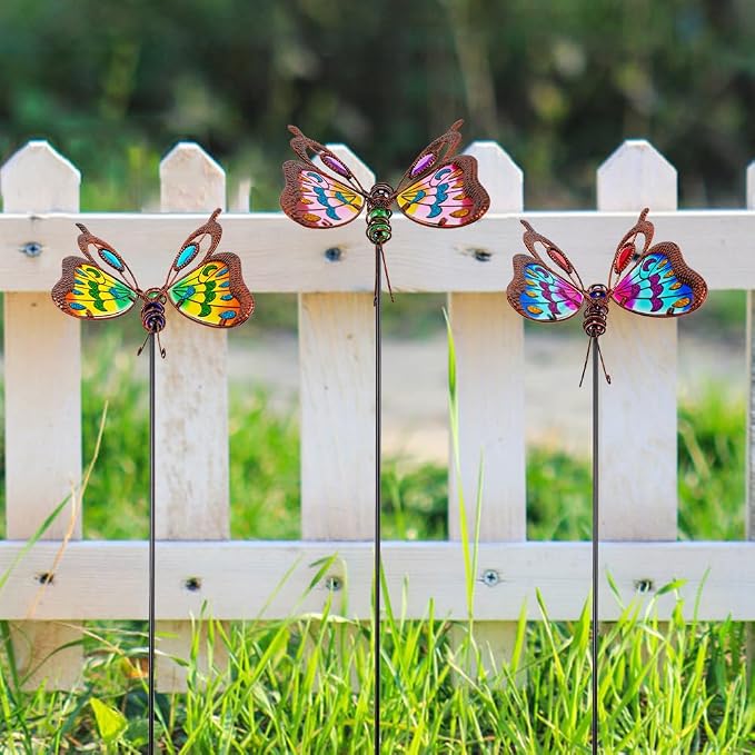3 Pack Butterfly Decorative Garden Stakes,Butterflies Porch Decorations Outdoor Decor for Spring Yard Art Patio Plant Pot Flower Bed Ornaments