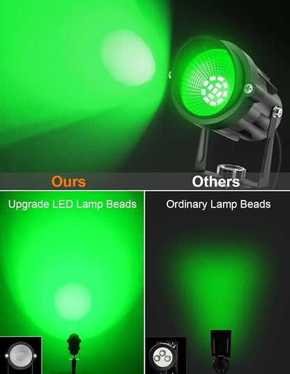 Green Landscape Lights Outdoor, 14 LED Landscape Lighting with US Plug, IP65 Waterproof Spotlights for Tree Yard Garden Pathway St. Patrick's Day Halloween Christmas Decor 4 Pack