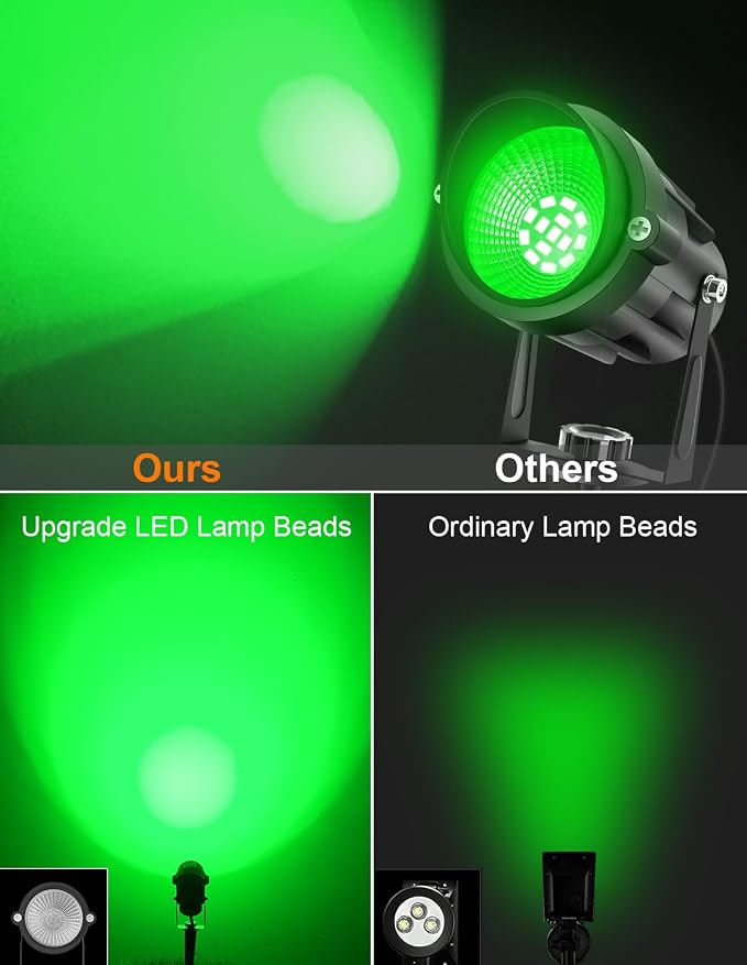Green LED Spot Lights Outdoor, 14 LED Landscape Lighting with US Plug, IP65 Waterproof Spotlights for Tree Yard Garden Pathway Flag St. Patrick's Day Halloween Christmas Decor 2 Pack