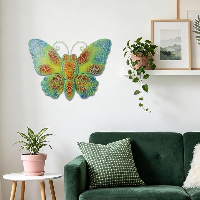 VEWOGARDEN Butterfly Wall Decor, Large Outdoor Metal Hanging Wall Art for Home Outside Patio Garden Fence Decorations, Turquoise