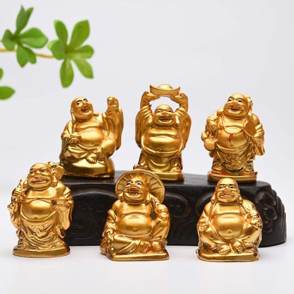 BRABUD 2'' Golden Laughing Buddha Figurines with Red Lips Good Gift and Collection Set of 6 (2'' Gilt)