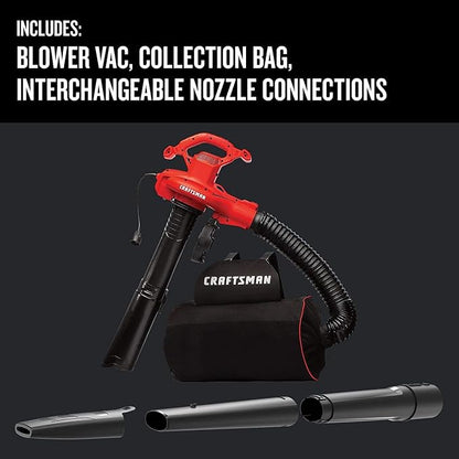 CRAFTSMAN Leaf Blower, Leaf Vacuum and Mulcher, 3-in-1 Backpack Blower, Up to 230 MPH, 12 Amp, Corded Electric (CMEBL700)