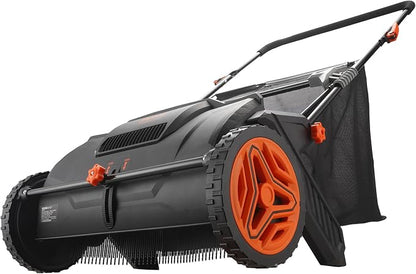 VEVOR Push Lawn Sweeper, 21inch Leaf & Grass Collector, Heavy Duty Thickened Steel Durable to Use with Large Capacity 3.5 cu. ft. Mesh Collection Hopper Bag, 2 Spinning Brushes | Adjustable Brush Height & 2 Spinning Brushes, Manual Yard Sweeper for Lea...