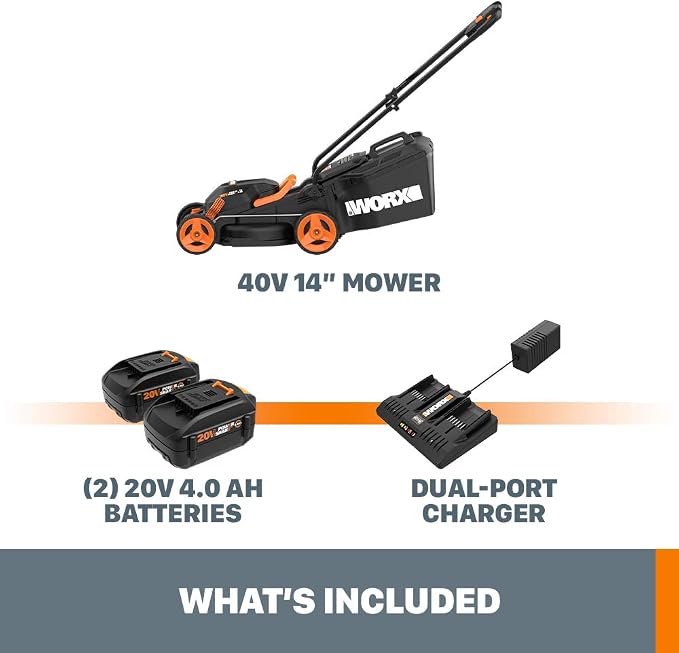Worx WG779 40V 14" Cordless Lawn Mower + String Trimmer & Leaf Blower Cordless with Battery and Charger