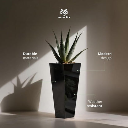 Worth 2 Pack 28" Tall Large Metal Planter, Tapered Steel Flower Pots with Insert Plate with Drain Holes & Air Vents for Indoor or Outdoor Use, Black