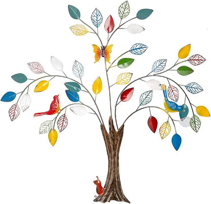 dreamskip 25" Tree of Life Metal Wall Art with Colorful Leaves and Birds, Large Metal Tree Wall Decor Sculpture Outdoor Indoor, Living Room, Patio, Fence, Bedroom, Garden Decoration