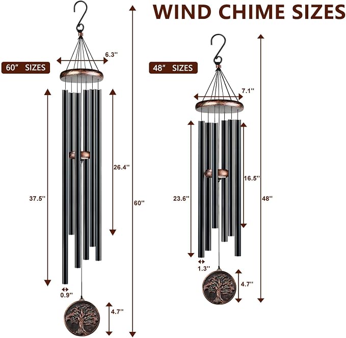 60 Inch Large Wind Chimes for Outside, Deep Tone Tree of Life Decor | Deep relaxing tones, 60-inch size, weather-resistant aluminum, Tree of Life design, gift boxed and ready to hang