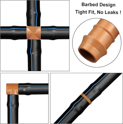Drip Irrigation Fittings Barbed Cross Tee for 1/2" Irrigation Tubing(0.600" ID), 14 Pieces Barbed 4 Way Connectors, Drip Line 4 Way Couplings for Drip Sprinkler Garden Lawn Systems