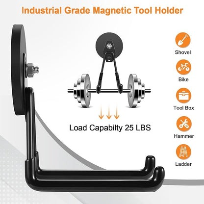 ENUODA Magnetic Hooks Heavy Duty Rare Earth Magnets with Hooks Large Magnetic Tool Holder for Hanging Garden Tools, Drills, Shovels, Brooms, Hoses, Extension Cord, Garage Organization, 4PCS