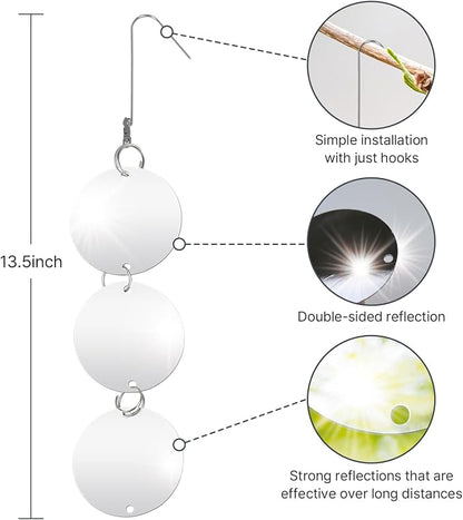 T TORTO9 Double-Sided Bird Reflectors Kit (12-Piece Set) – 6 Hanging Units (Each with 3 Reflective 3.9” Discs) + 6 Bird Scare Rods Designed to Discourage Bird Activity