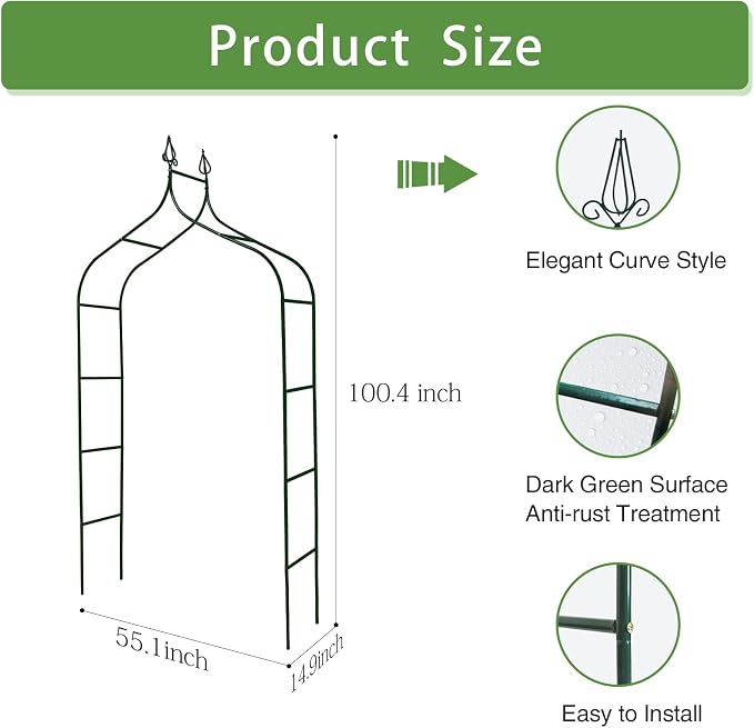 Thorise 8.3 Ft H x 4.6 Ft W Metal Pergola Arbor for Various Climbing Plant Wedding Garden Arch Bridal Party Decoration Wide Arbor