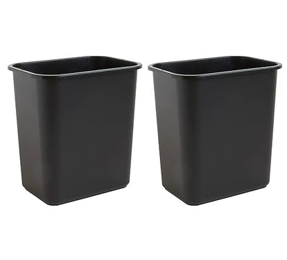 United Solutions 7 Gallon / 28 Quart Space Saving Trash Wastebasket, Fits Under Desk and Small, Narrow Spaces in Commercial, Kitchen, Home Office, and Dorm, Easy to Clean, Black, (WB0338) (Pack of 2)