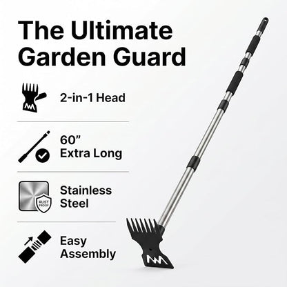 60" Weed Puller Tool with Long Handle, Heavy Duty 2-in-1 Stand Up Weeding Tool & Garden Hoe, Manual Weed Remover and Hand Rake for Yard, Lawn, Patio Gardening