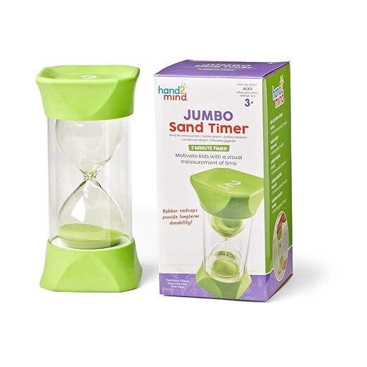 hand2mind Green Jumbo Sand Timers, 2 Minute Sand Timer, Hourglass Sand Timer with Soft Rubber End Caps Offers Quiet Pausing, Classroom Sand Timers for Kids, Teeth Brushing and Game Timer (Set of 1)