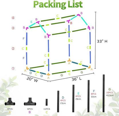 Mini Greenhouse with LED Grow Light & Timer, 36"×20"×33" Portable PE Plant Tent for Indoor Seed Starting, Balcony, Garage & Small Space Gardening