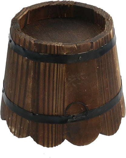 MY MIRONEY Wooden Barrel Planter Vintage Style Wood Bucket Rustic Garden Flower Plant Pots Container with Metal Ring Handles, Wave Mouth, 5.91" x 4.72"